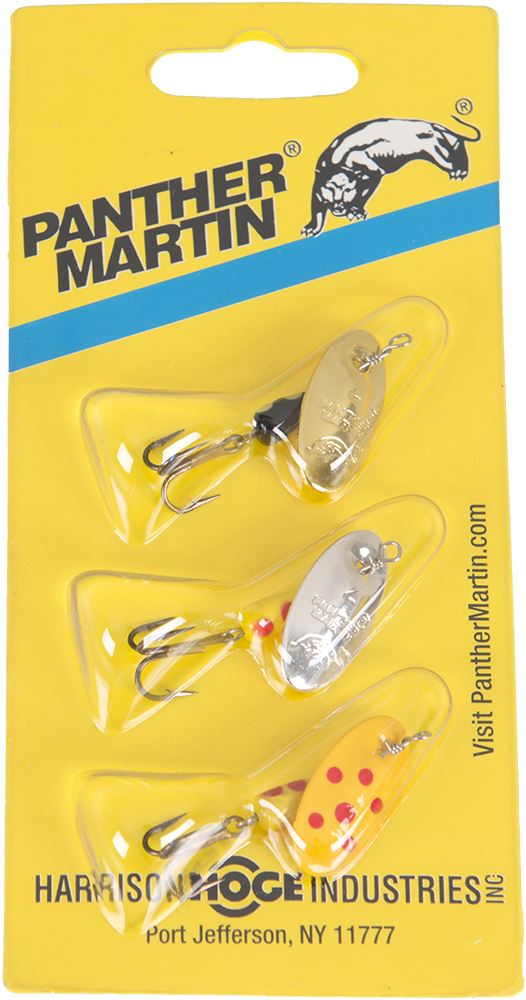 3 lures panther martin trout spinners 1/4oz silver blade size 6 yellow red  spots